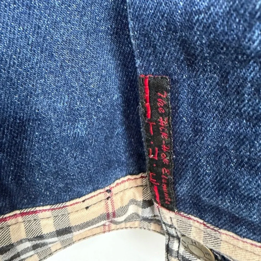 Y2K The Hip-hop Elements T.H.E. Denim Trucker Jacket Plaid Nova Check Mens‎ XL